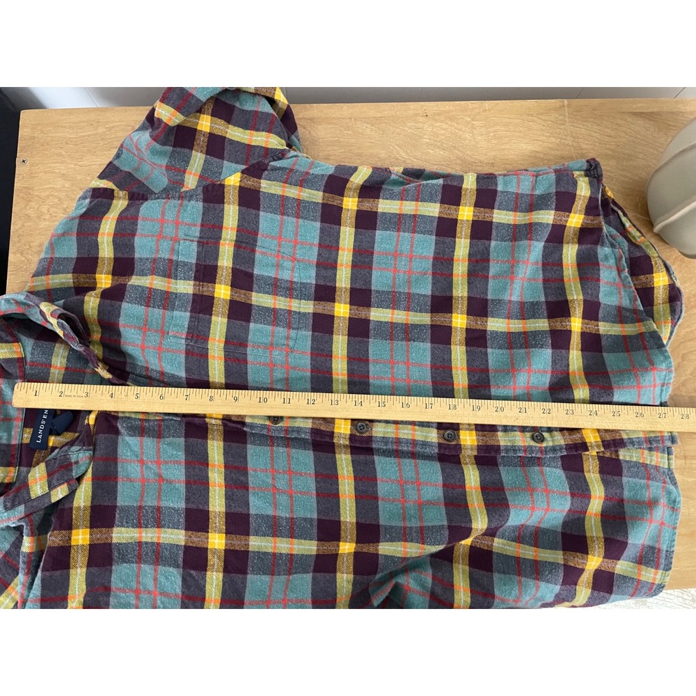 Lands End Mens XL Flannel Shirt Plaid Teal Burgundy Traditional Fit Cotton - Picture 6 of 7